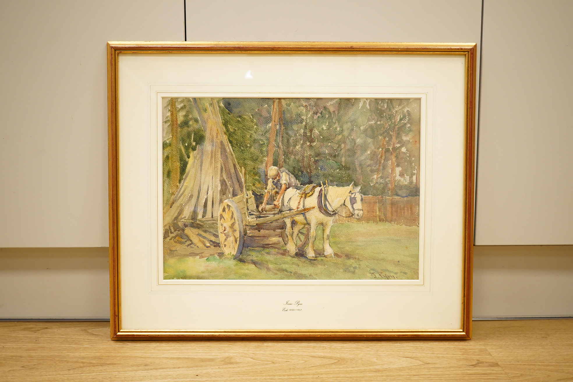 Jessie Pym (Exh.1900-1937), watercolour, Study of a workhorse and cart, signed, 30 x 43cm. Condition - good